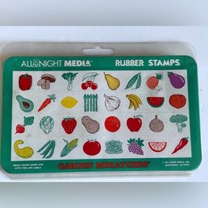 All Night Media Garden Miniatures Mounted Rubber Stamp Set Fruits Vegetables